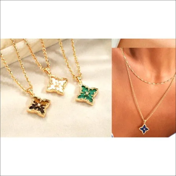 14K Gold Plated Dainty Clover Pendant Necklace Adjustable Chain Charm